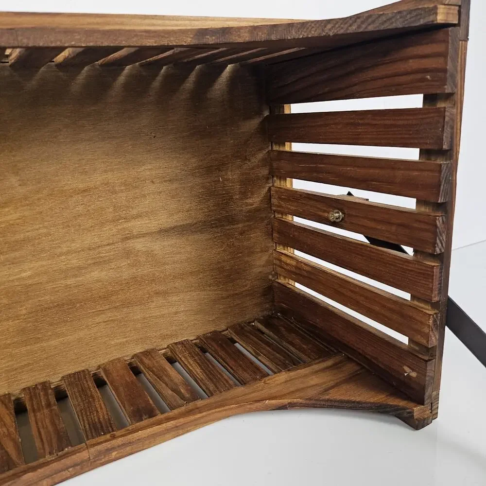 House of Lloyd 1999 Wooden Magazine Rack Basket Rustic Wood Tote Storage Caddy